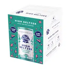 Pabst High Seltzer Daytime Guava 4-pack cannabis-infused beverage in a teal box