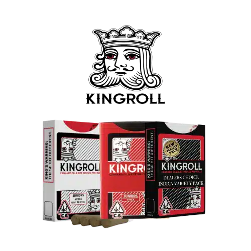 Kingroll infused pre-rolls, including indica variety packs, available for delivery in Sacramento via Cannagram.